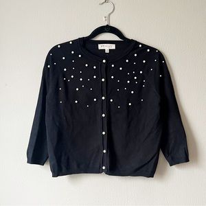 Philosophy pearl embellished black crop cardigan sweater